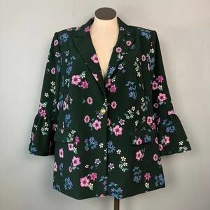 LANE Bryant The Bryant Blazer Green Floral 3/4 Flare Bell Sleeve Size 20 Jacket